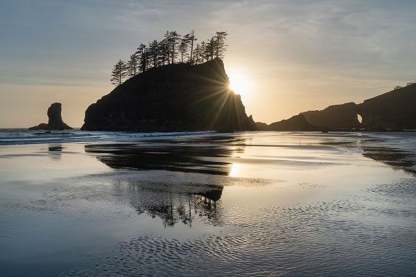Sunset at Second Beach during low tide-Olympic National Park-Washington State